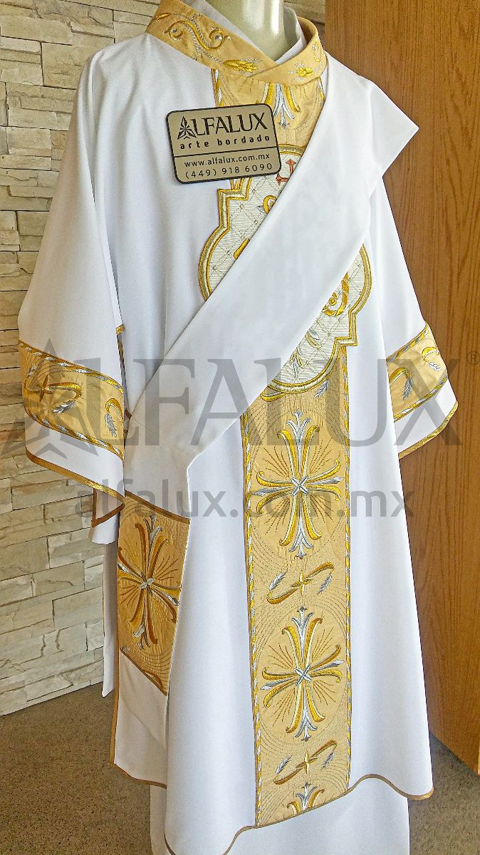 09 SAN ANTONIO Blanco Dorado DALMATICA Mangas Medallon JHS 342